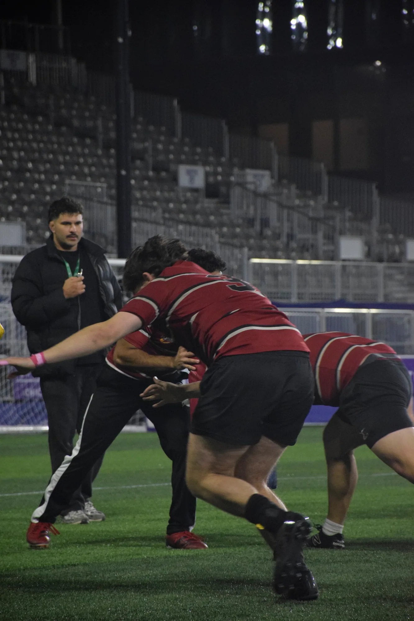 Loyola Rugby contact drill under the lights